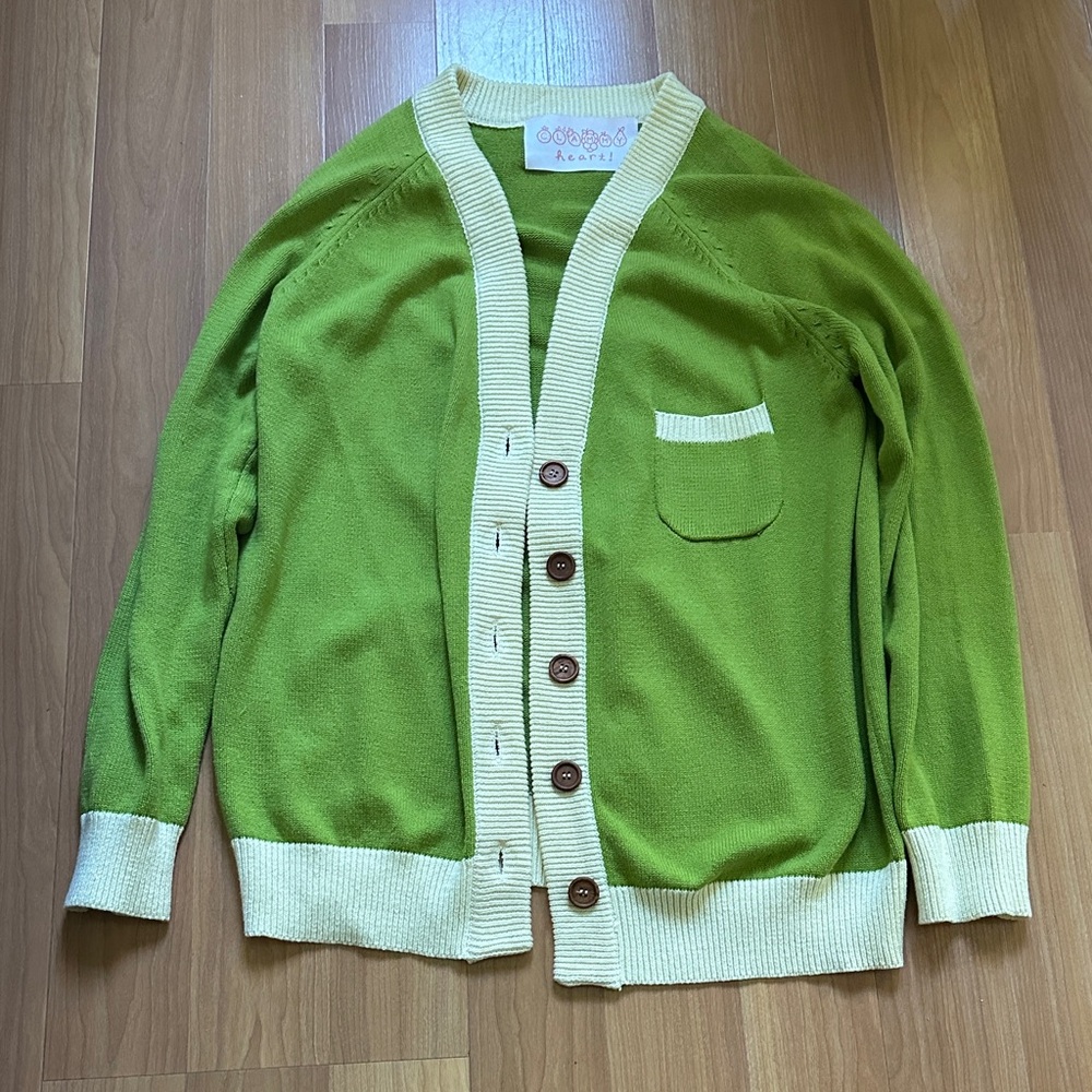 Clammy heart lime green cardigan size large.
